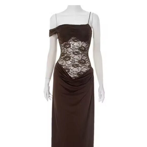 Chocolate Brown Lace-Panel Maxi Dress, brand new – Size Small - Picture 8 of 16